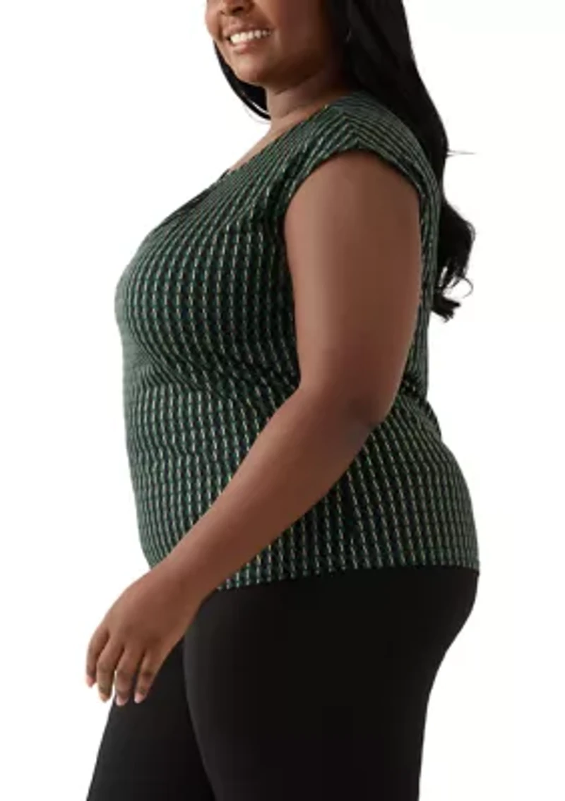 Plus Foil Print Pleated Knit Top