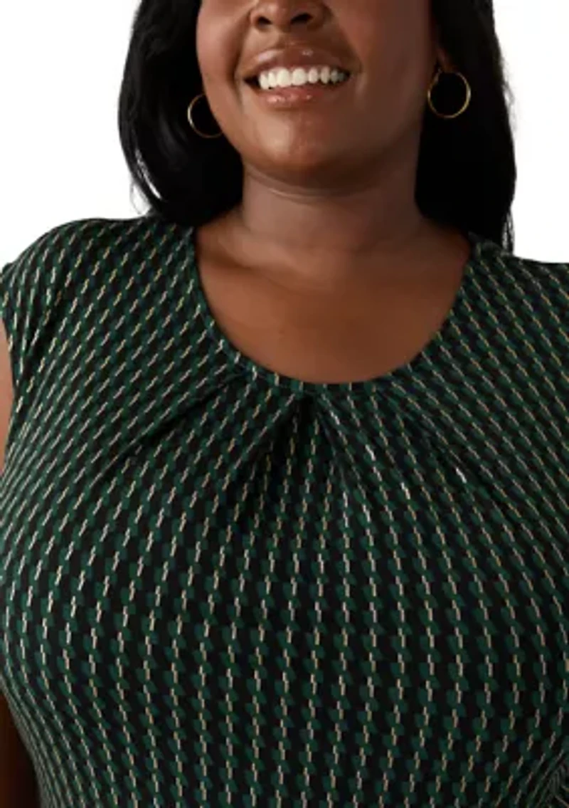 Plus Foil Print Pleated Knit Top