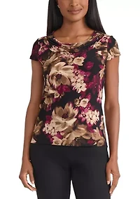 Women's Floral Print Cowl Neck Knit Top