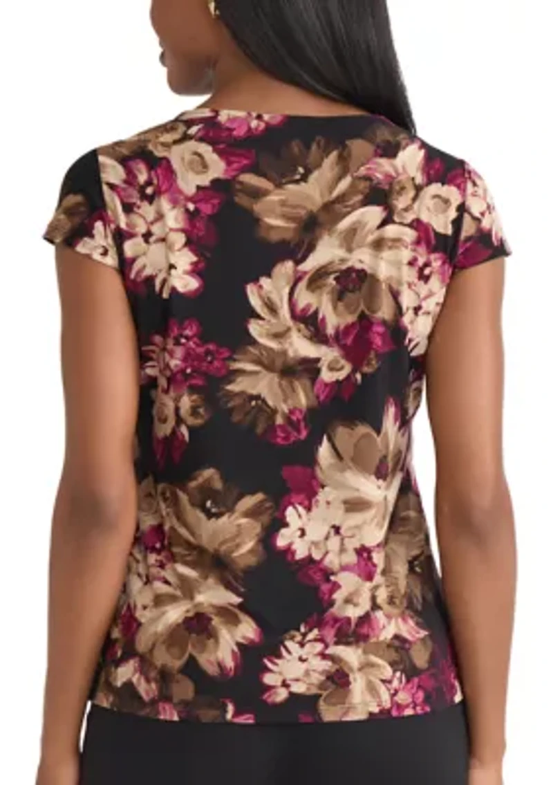 Women's Floral Print Cowl Neck Knit Top