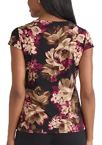 Women's Floral Print Cowl Neck Knit Top