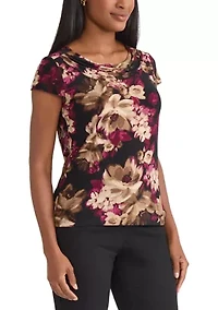 Women's Floral Print Cowl Neck Knit Top