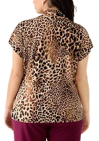 Plus Animal Print Funnel Neck Knit Top