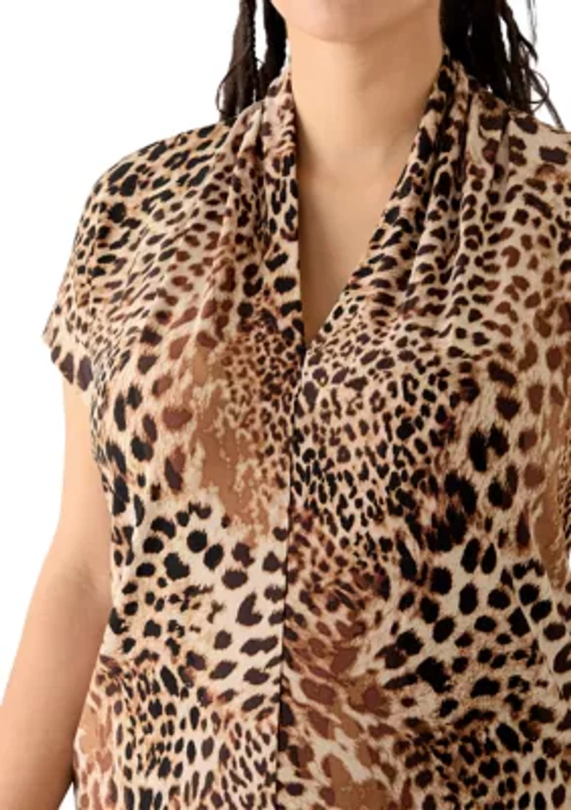 Plus Animal Print Funnel Neck Knit Top