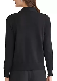 Women's Tie Neck Sweater with Brooch