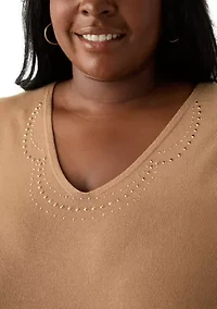 Plus V-Neck Shell with Hot Fix