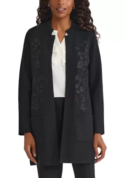 Women's Coatigan with Floral Embroidery