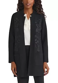 Women's Coatigan with Floral Embroidery