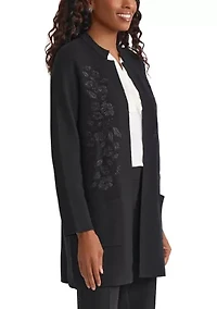 Women's Coatigan with Floral Embroidery