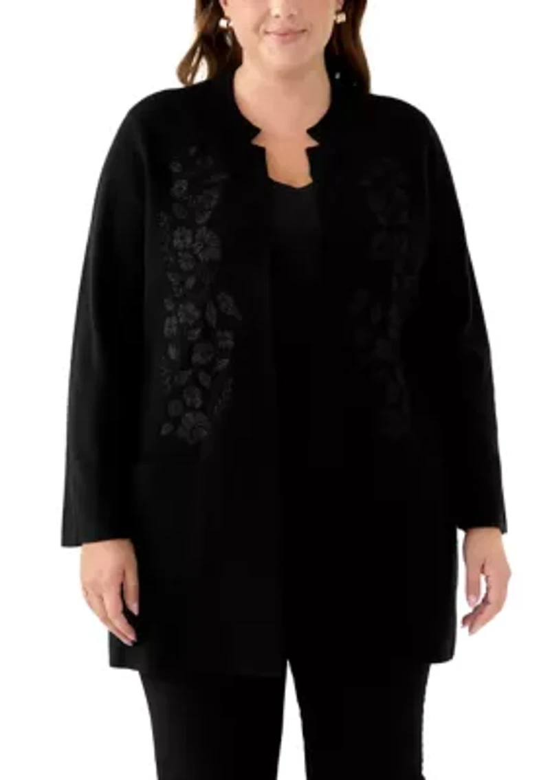 Plus Coatigan with Embroidery