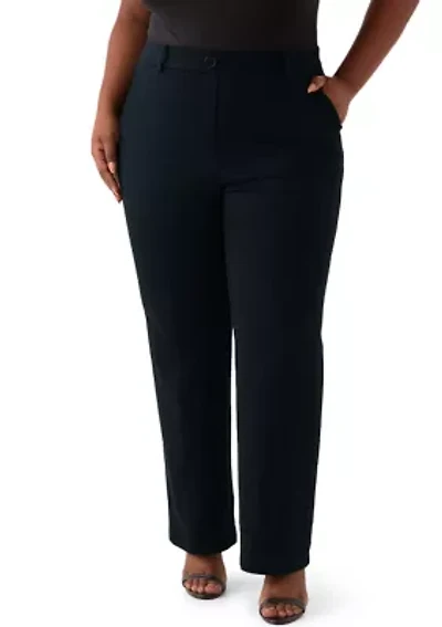 Plus Pull On Faux Fly Trouser Pants