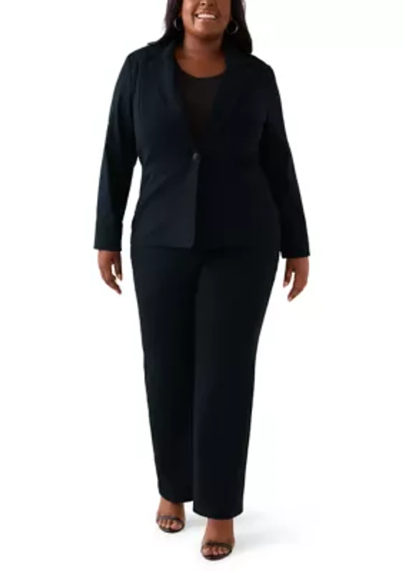 Plus Pull On Faux Fly Trouser Pants