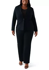 Plus Pull On Faux Fly Trouser Pants