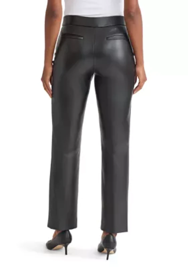 Women's Faux Leather Pull On L-Pocket Pants