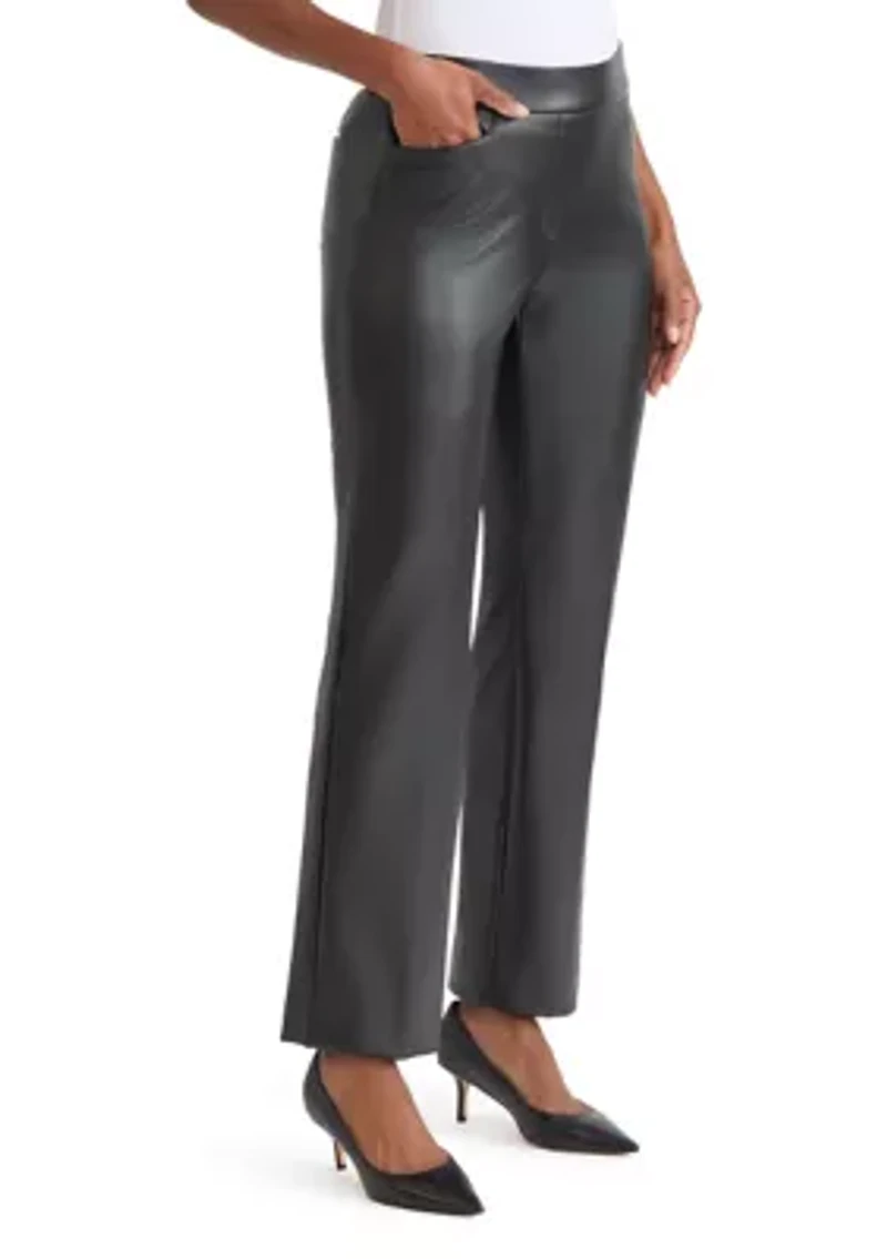 Women's Faux Leather Pull On L-Pocket Pants