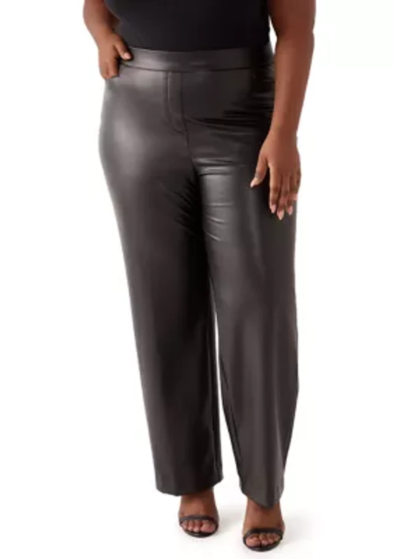Plus Faux Leather Pull On L-Pocket Pants