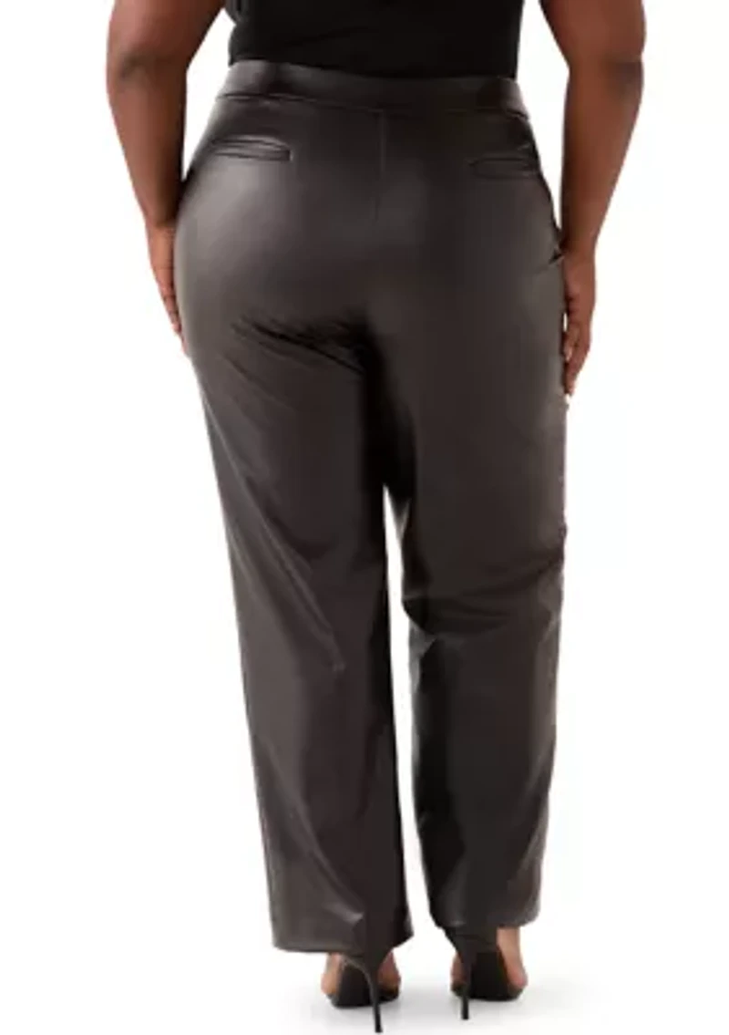 Plus Faux Leather Pull On L-Pocket Pants