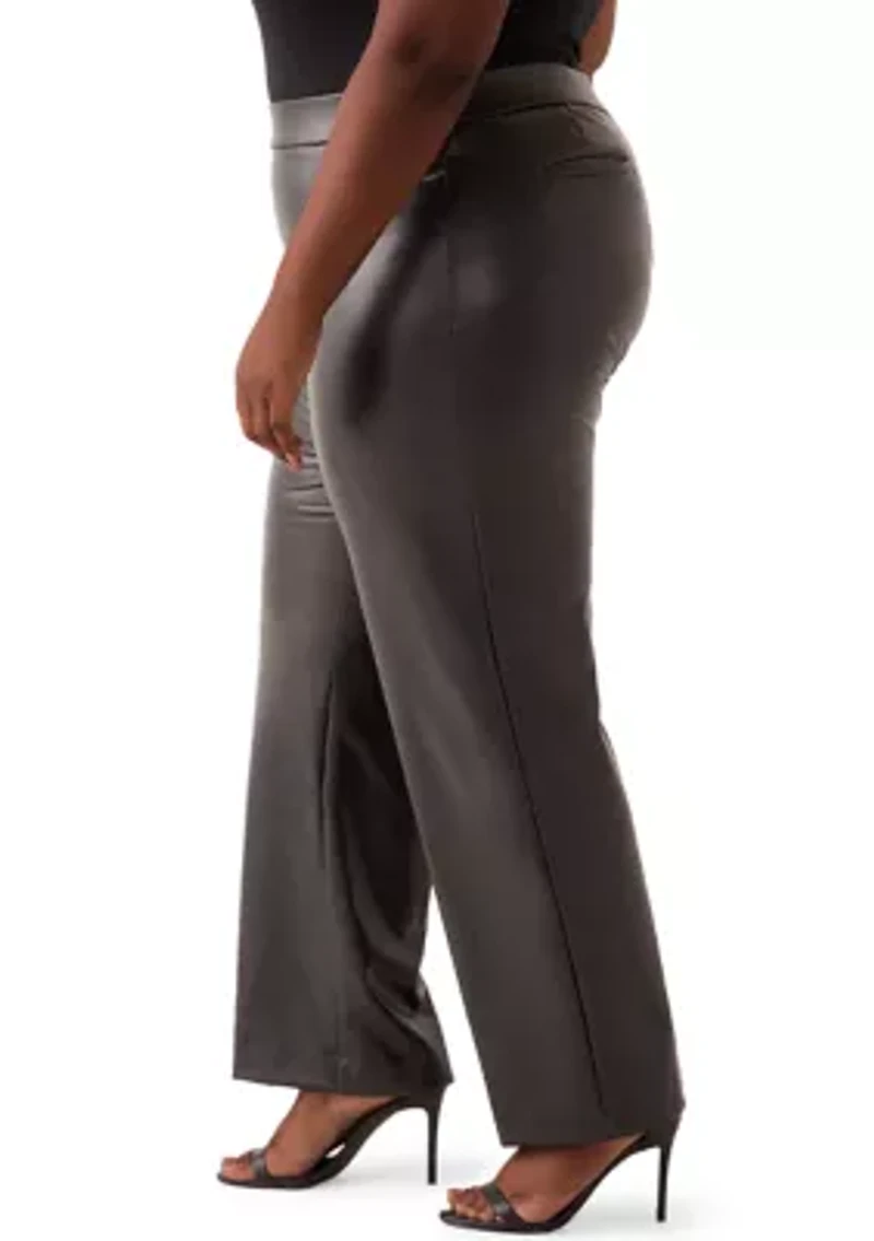 Plus Faux Leather Pull On L-Pocket Pants