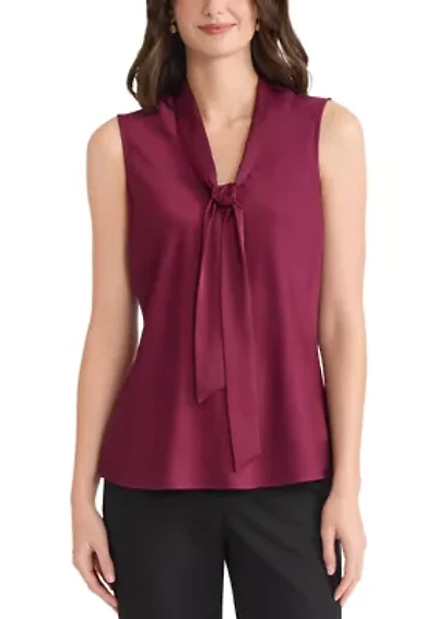 Women's Satin Sleeveless Tie Front Blouse