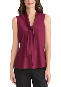 Women's Satin Sleeveless Tie Front Blouse