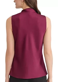 Women's Satin Sleeveless Tie Front Blouse