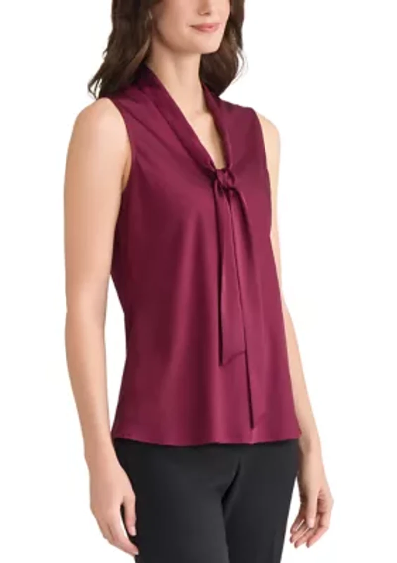 Women's Satin Sleeveless Tie Front Blouse