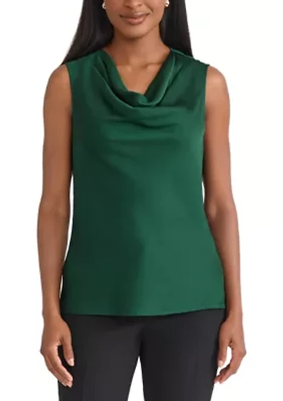 Women's Satin Sleeveless Drape Cowl Neck Blouse