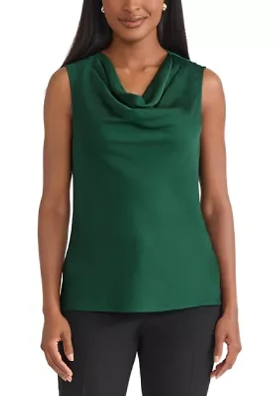 Petite Satin Sleeveless Drape Cowl Neck Blouse