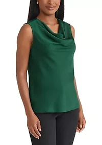 Petite Satin Sleeveless Drape Cowl Neck Blouse