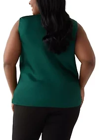 Plus Satin Sleeveless Drape Neck Blouse