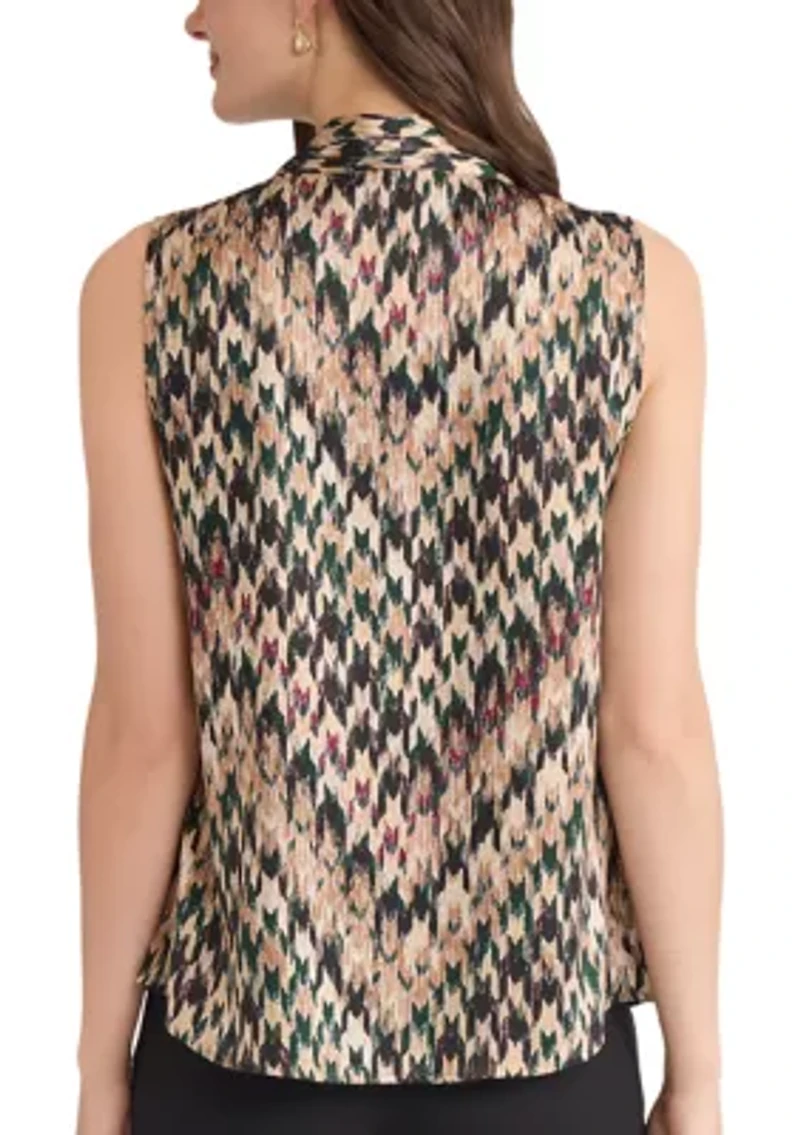 Women's Houndstooth Print Sleeveless V-Neck Blouse