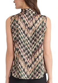 Women's Houndstooth Print Sleeveless V-Neck Blouse