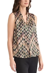 Women's Houndstooth Print Sleeveless V-Neck Blouse