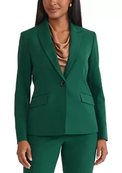 Petite Stretch Crepe One Button Peak Lapel Jacket