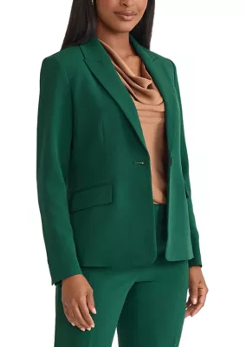 Petite Stretch Crepe One Button Peak Lapel Jacket