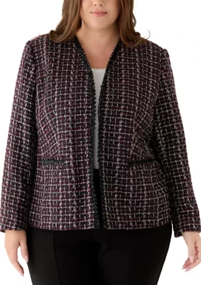 Plus Tweed Open Front Framed Jacket