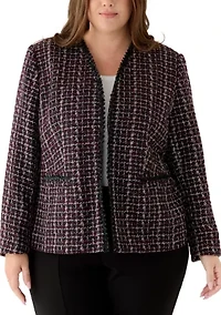 Plus Tweed Open Front Framed Jacket