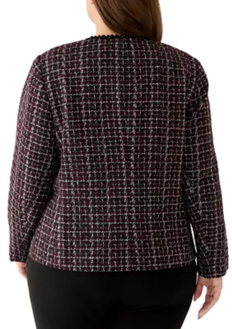 Plus Tweed Open Front Framed Jacket