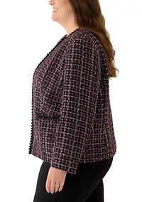 Plus Tweed Open Front Framed Jacket