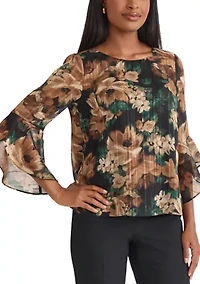 Women's Floral Print Ruffle Sleeve Blouse