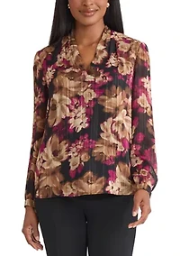 Women's Floral Print Long Sleeve V-Neck Blouse