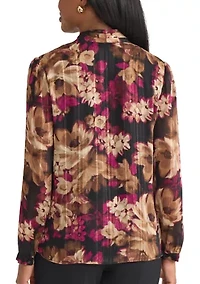 Women's Floral Print Long Sleeve V-Neck Blouse