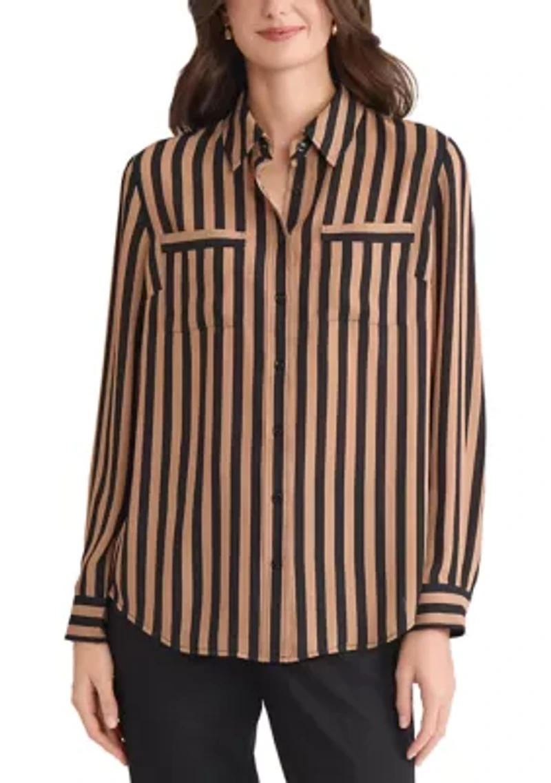 Women's Striped Button Front Blouse