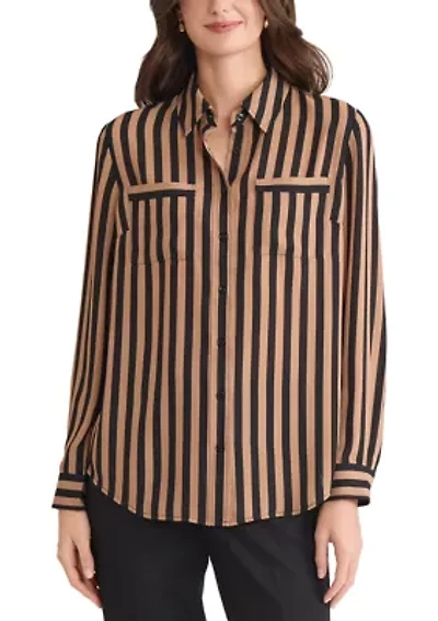 Women's Striped Button Front Blouse