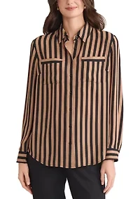 Women's Striped Button Front Blouse