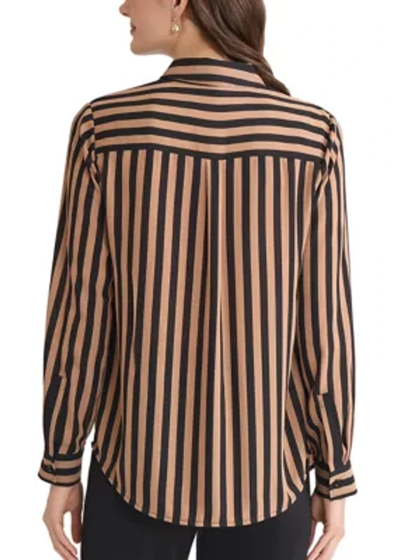Women's Striped Button Front Blouse