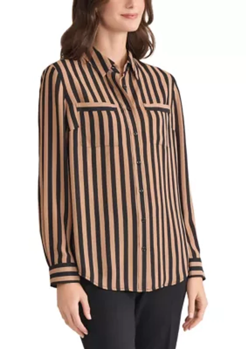 Women's Striped Button Front Blouse