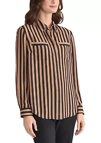 Women's Striped Button Front Blouse