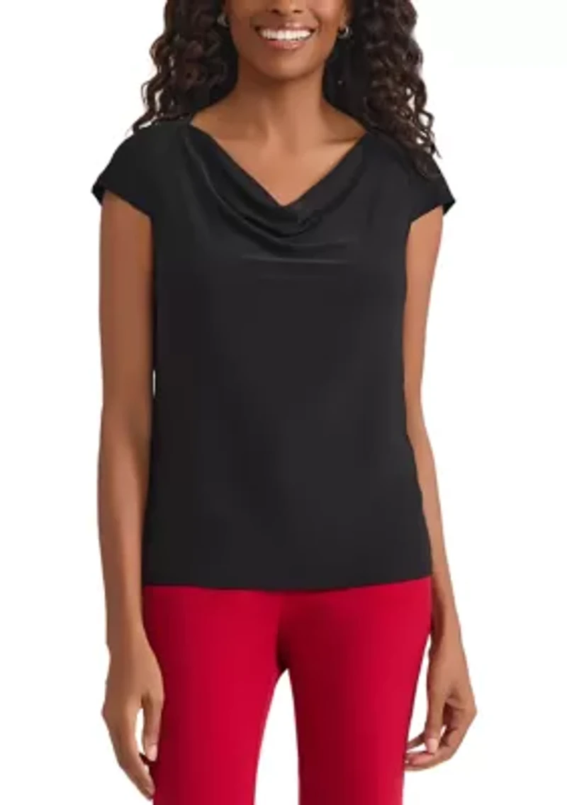Women's Cap Sleeve Cowl Neck Knit Top
