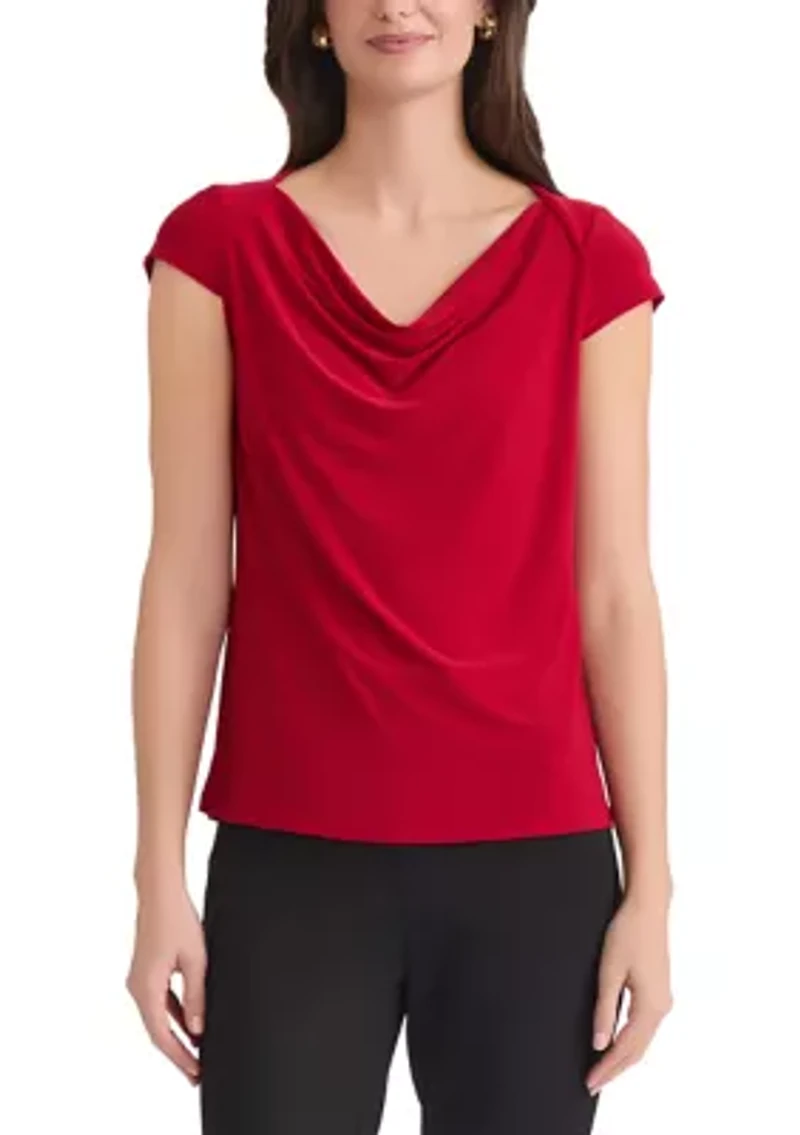 Women's Cap Sleeve Cowl Neck Knit Top